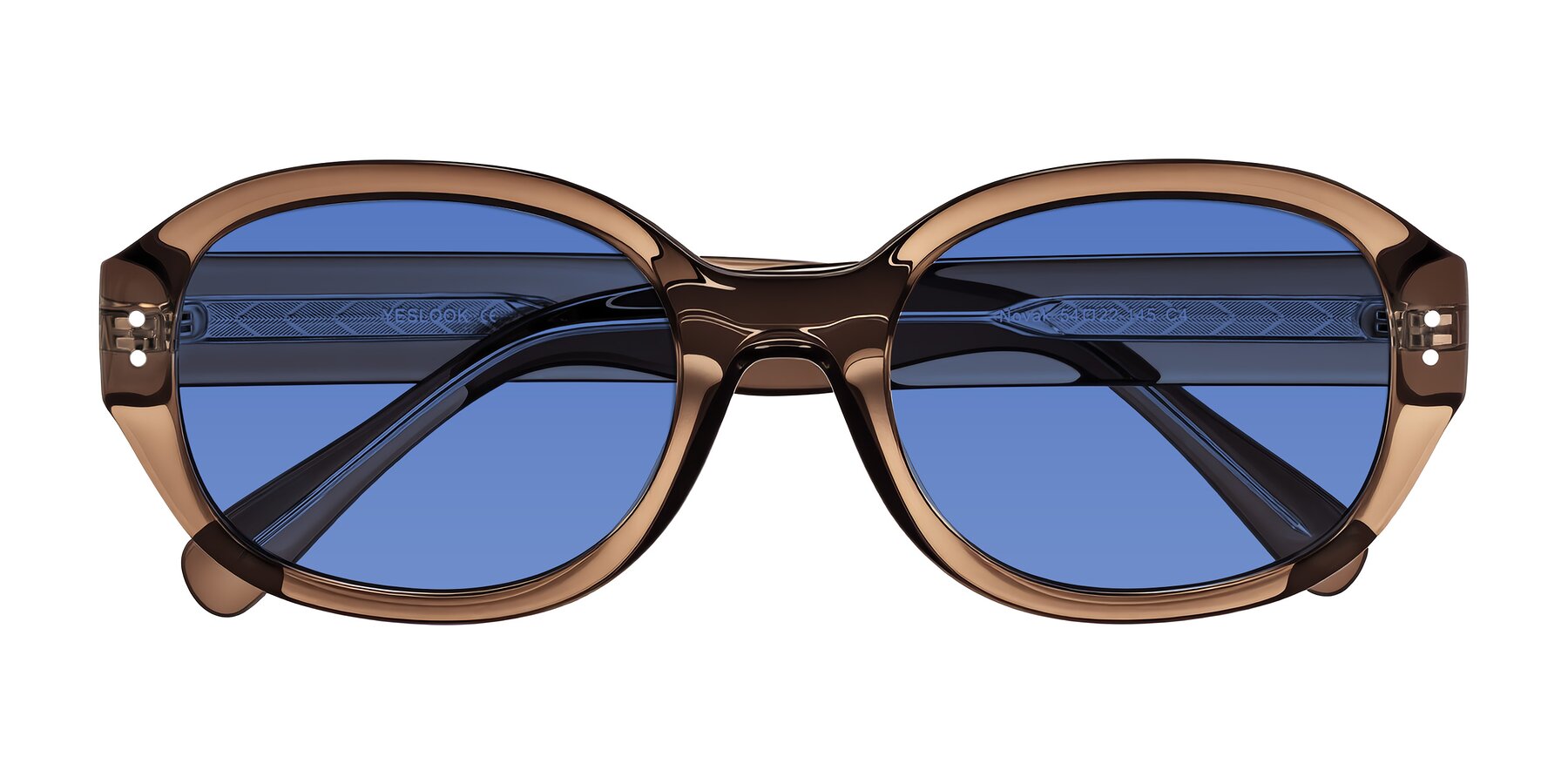 Folded Front of Novak in Translucent Brown with Blue Tinted Lenses