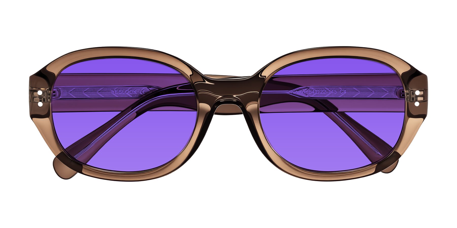 Folded Front of Novak in Translucent Brown with Purple Tinted Lenses