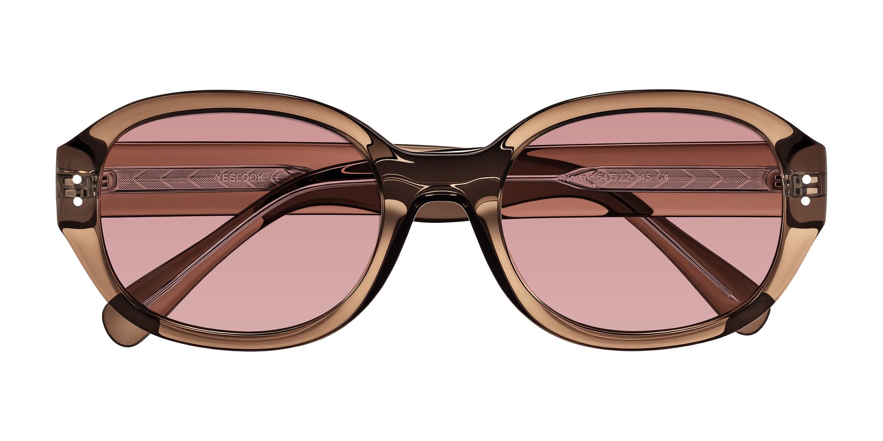 Folded Front of Novak in Translucent Brown with Medium Garnet Tinted Lenses