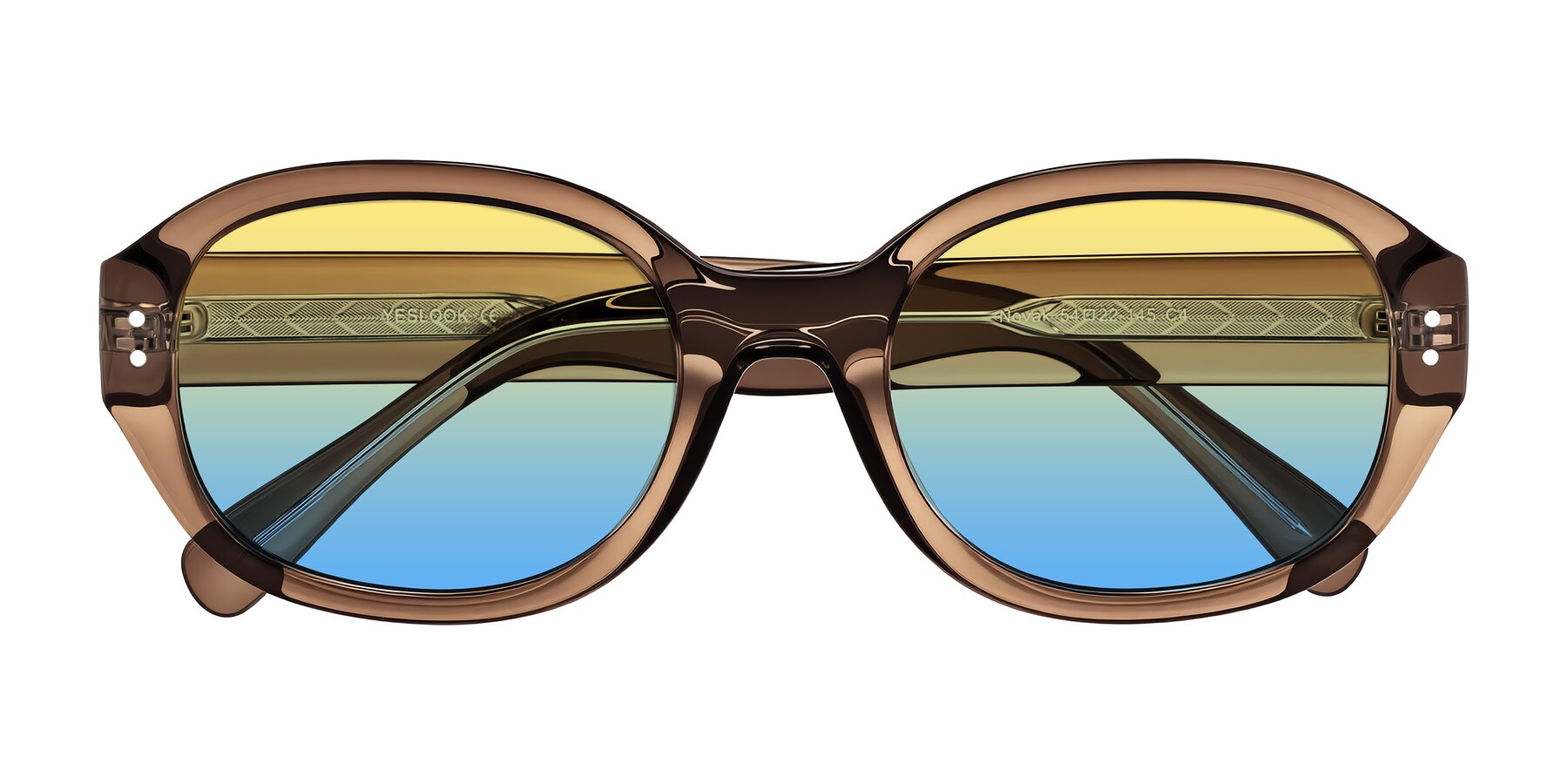 Folded Front of Novak in Translucent Brown with Yellow / Blue Gradient Lenses