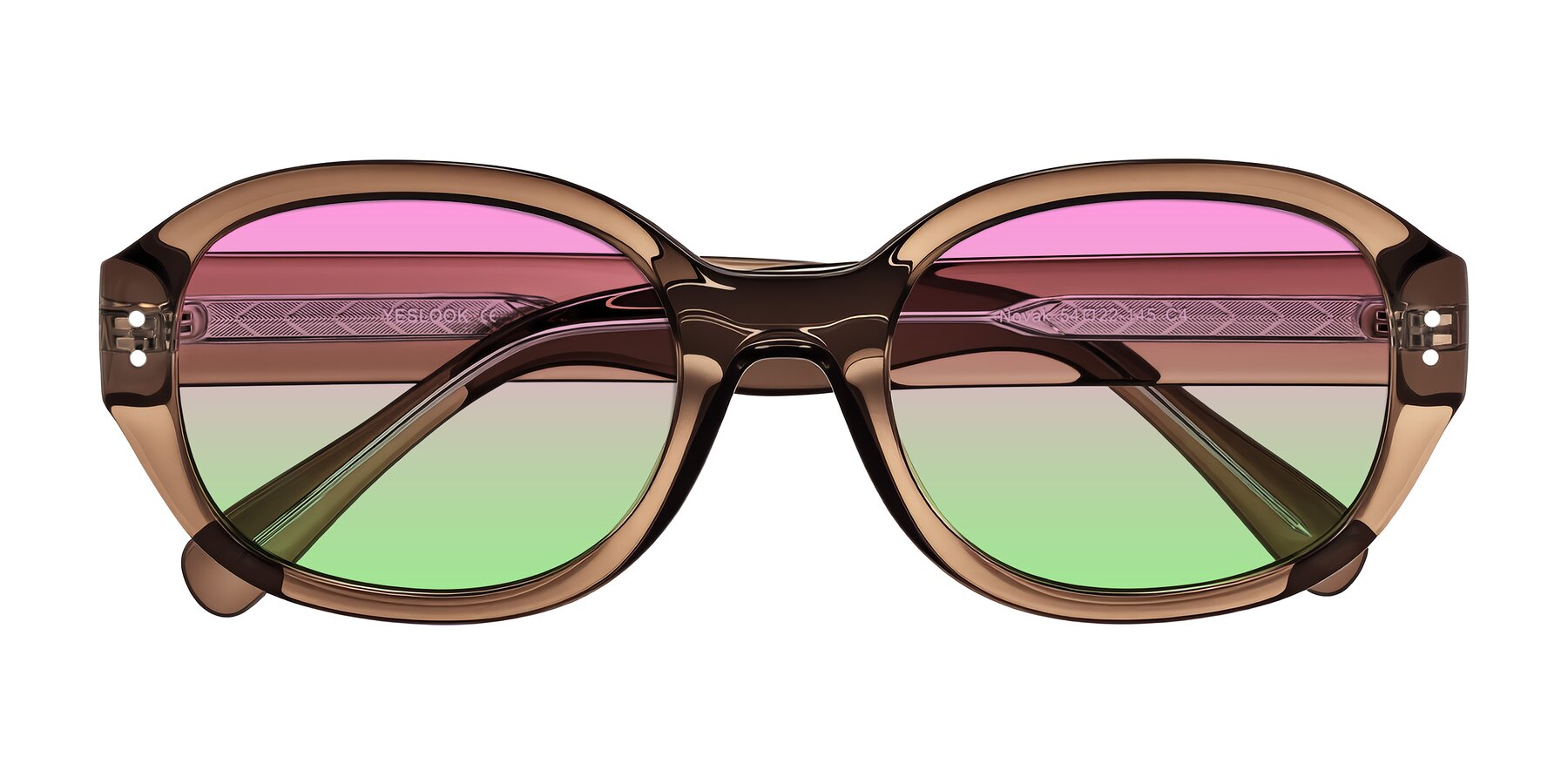 Folded Front of Novak in Translucent Brown with Pink / Green Gradient Lenses
