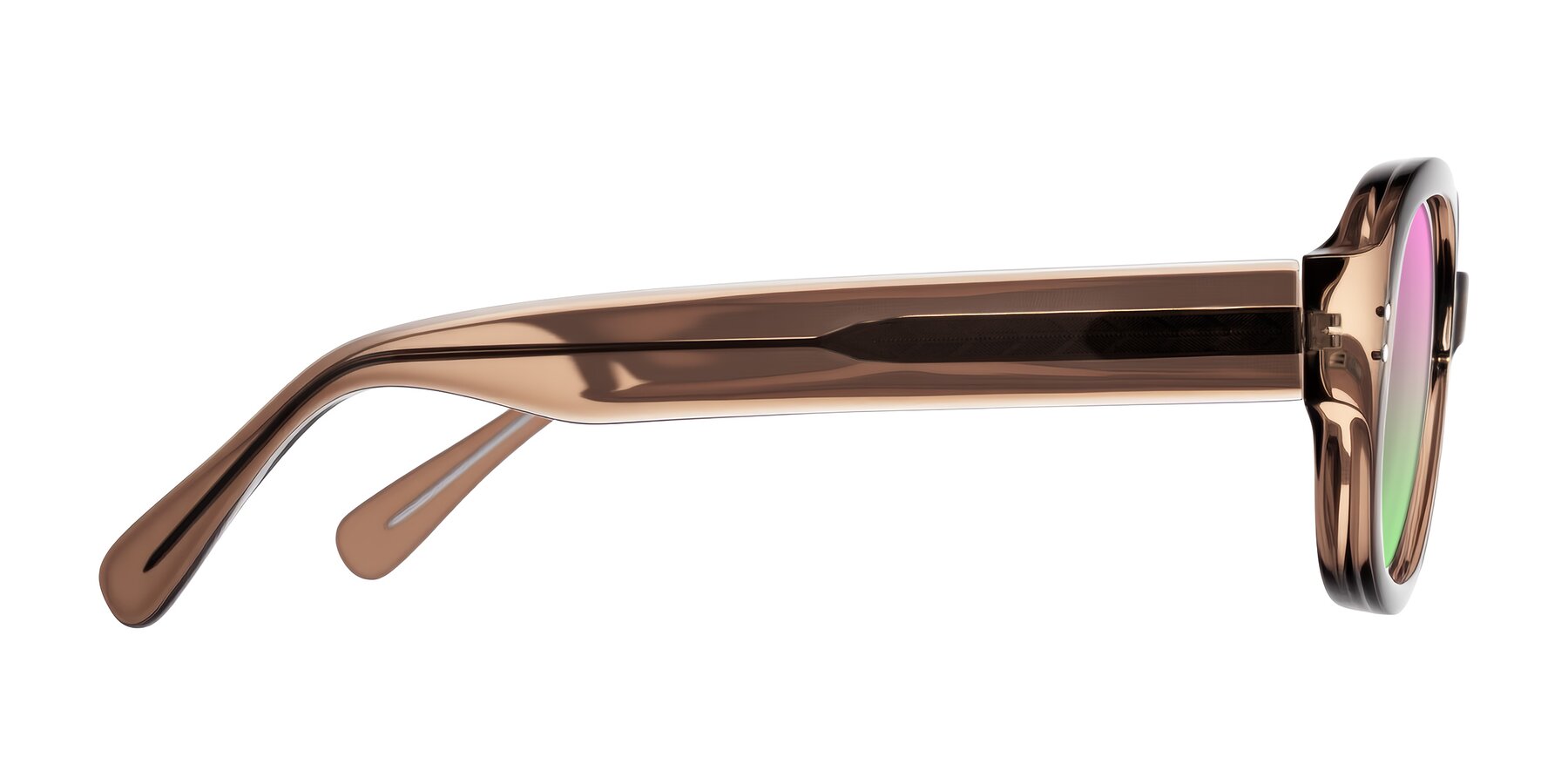 Side of Novak in Translucent Brown with Pink / Green Gradient Lenses