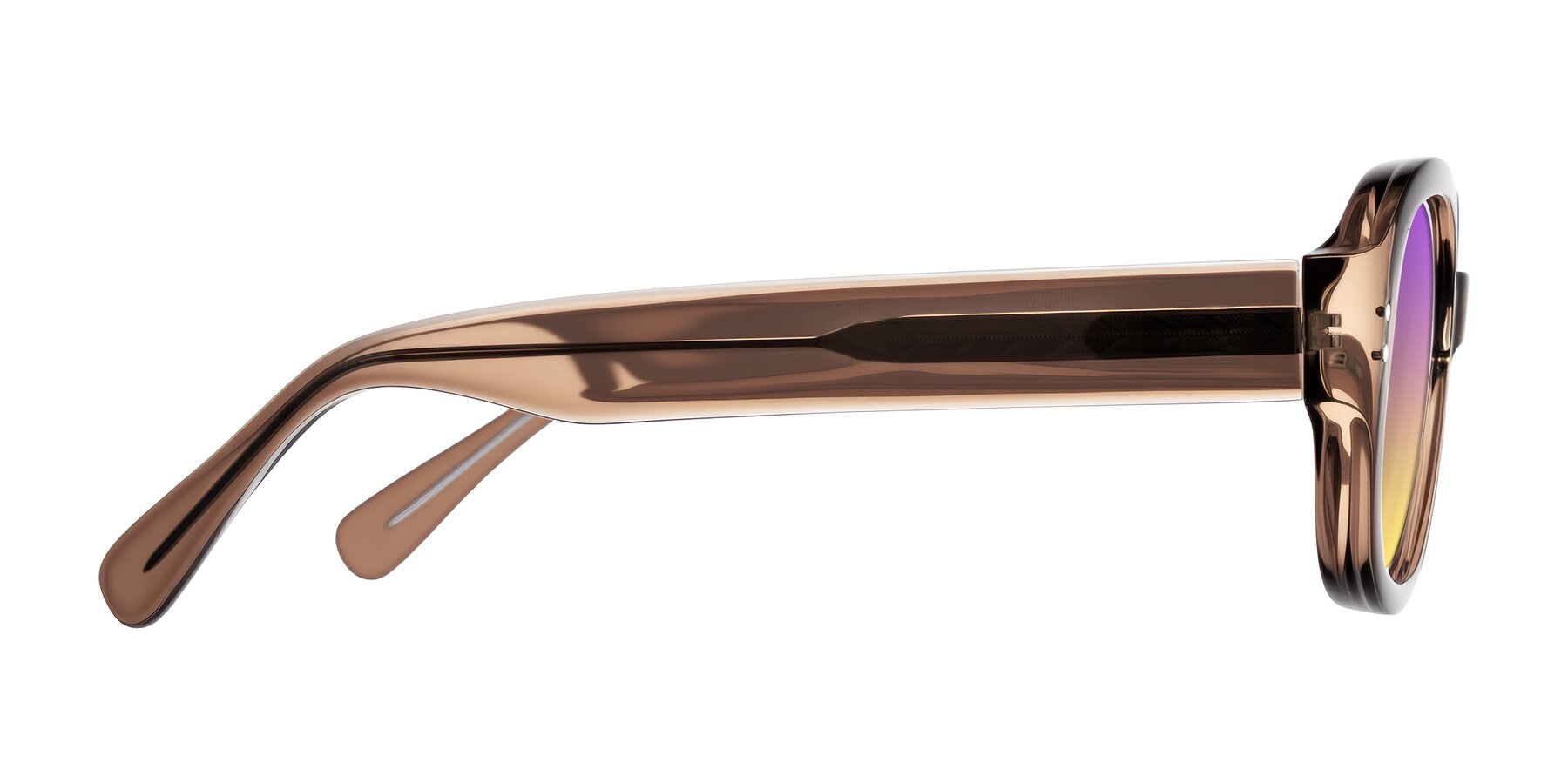 Side of Novak in Translucent Brown with Purple / Yellow Gradient Lenses