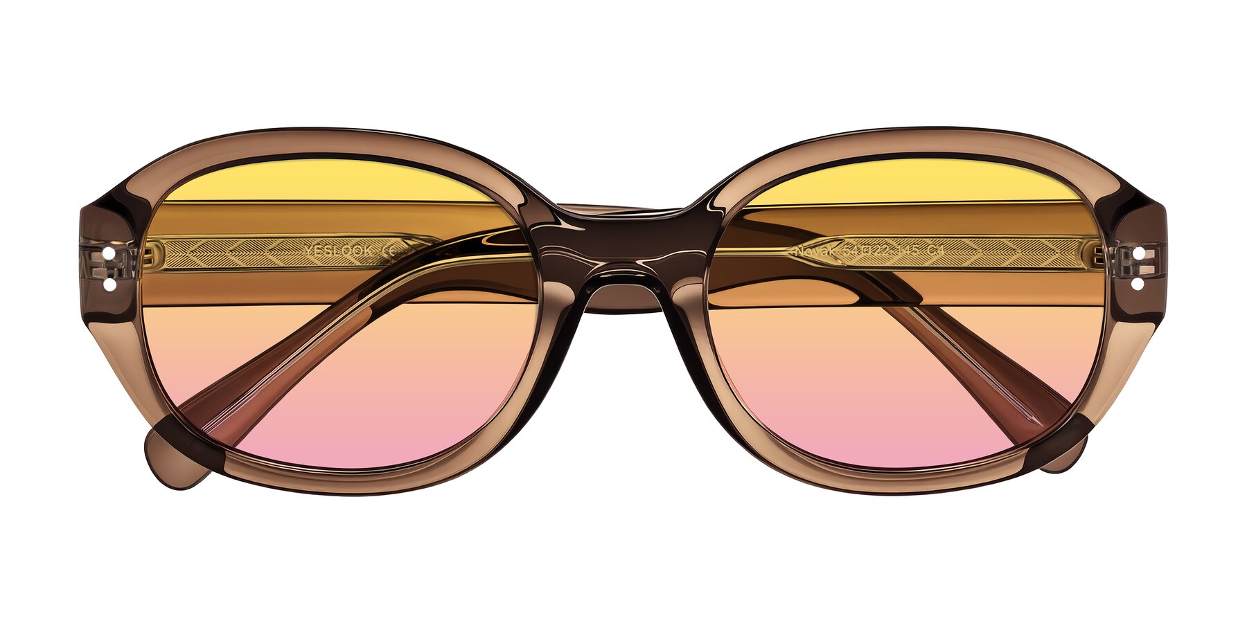 Folded Front of Novak in Translucent Brown with Yellow / Pink Gradient Lenses