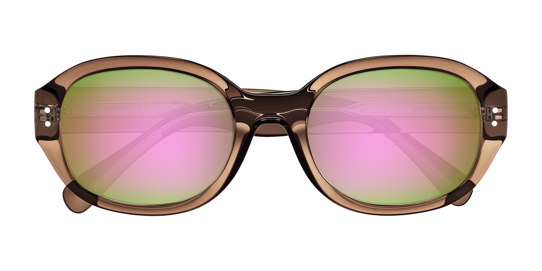 Folded Front of Novak in Translucent Brown with Pink Mirrored Lenses