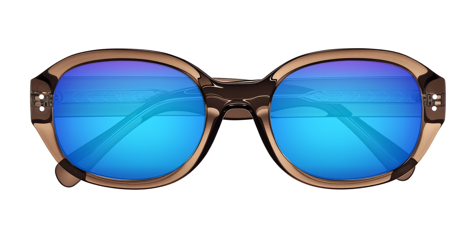 Folded Front of Novak in Translucent Brown with Blue Mirrored Lenses