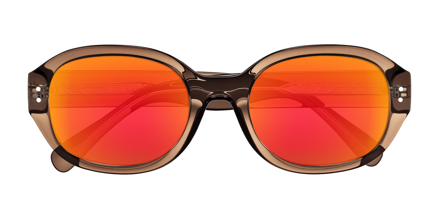 Folded Front of Novak in Translucent Brown with Red Gold Mirrored Lenses