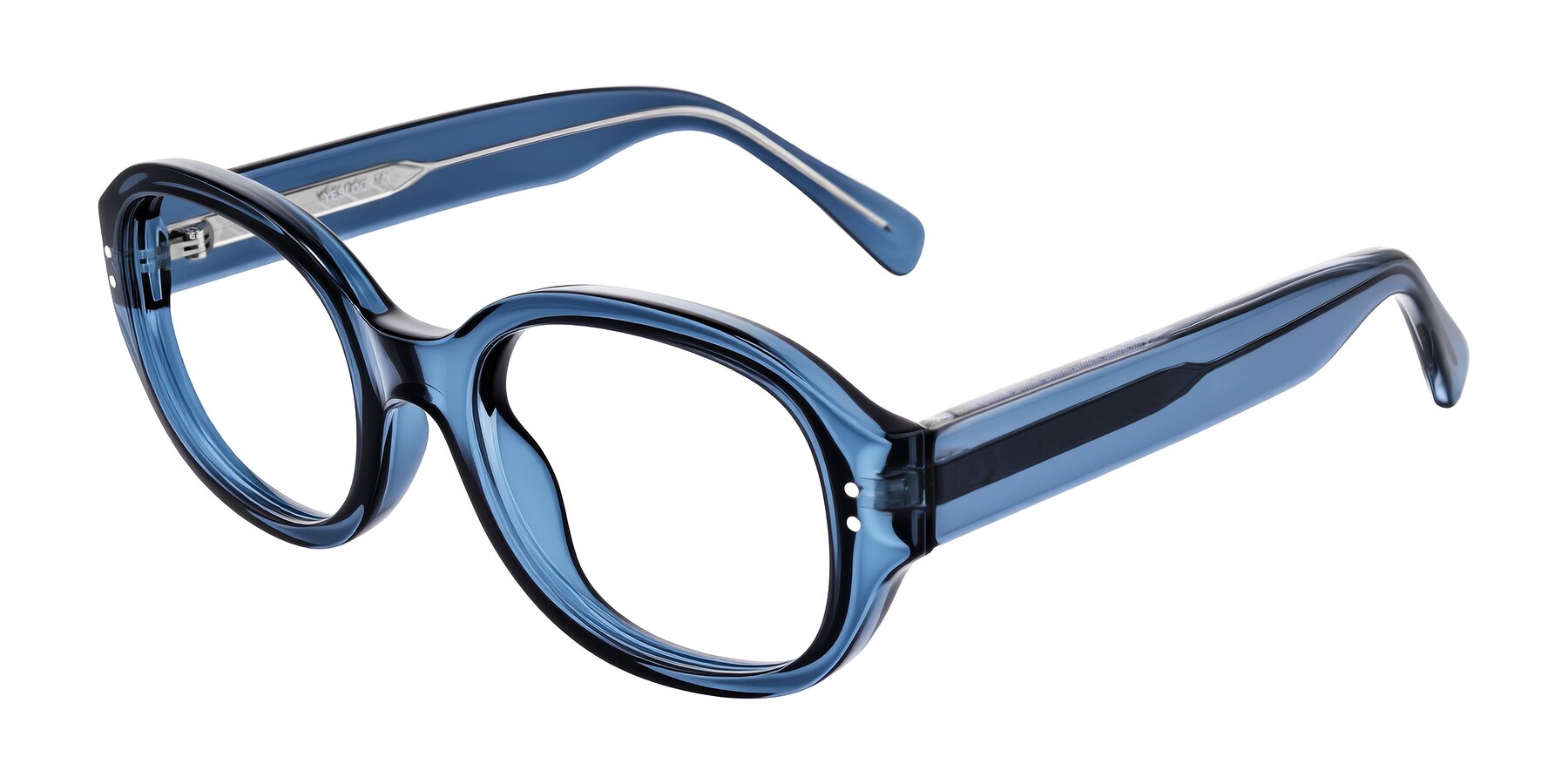 Angle of Novak in Translucent Blue with Clear Reading Eyeglass Lenses