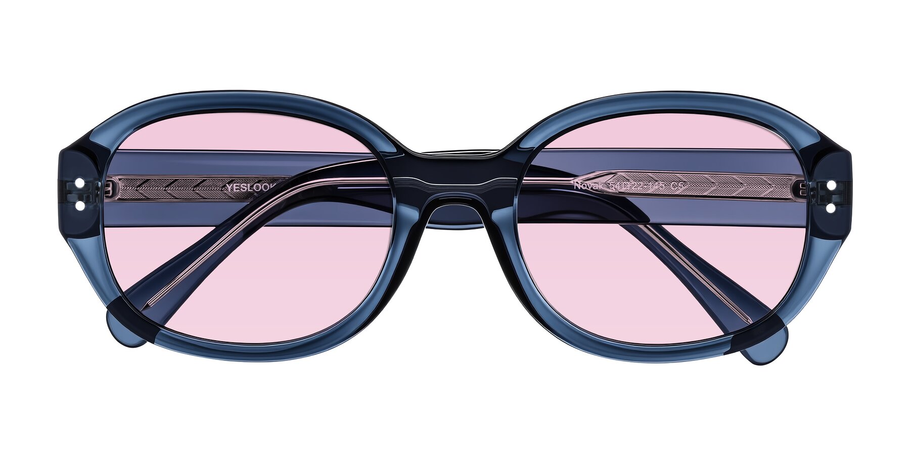 Folded Front of Novak in Translucent Blue with Light Pink Tinted Lenses