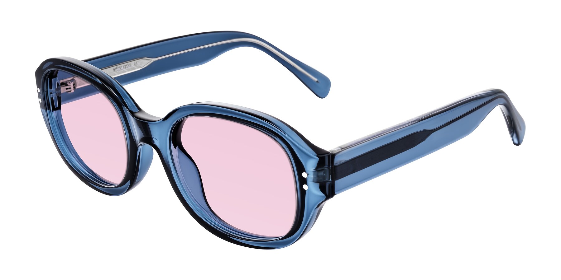 Angle of Novak in Translucent Blue with Light Pink Tinted Lenses