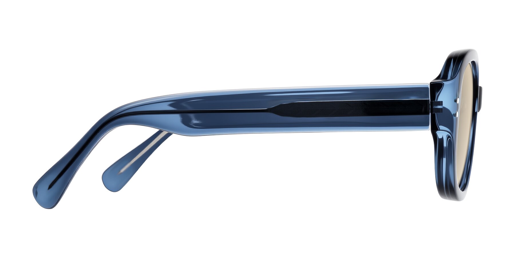 Side of Novak in Translucent Blue with Light Brown Tinted Lenses