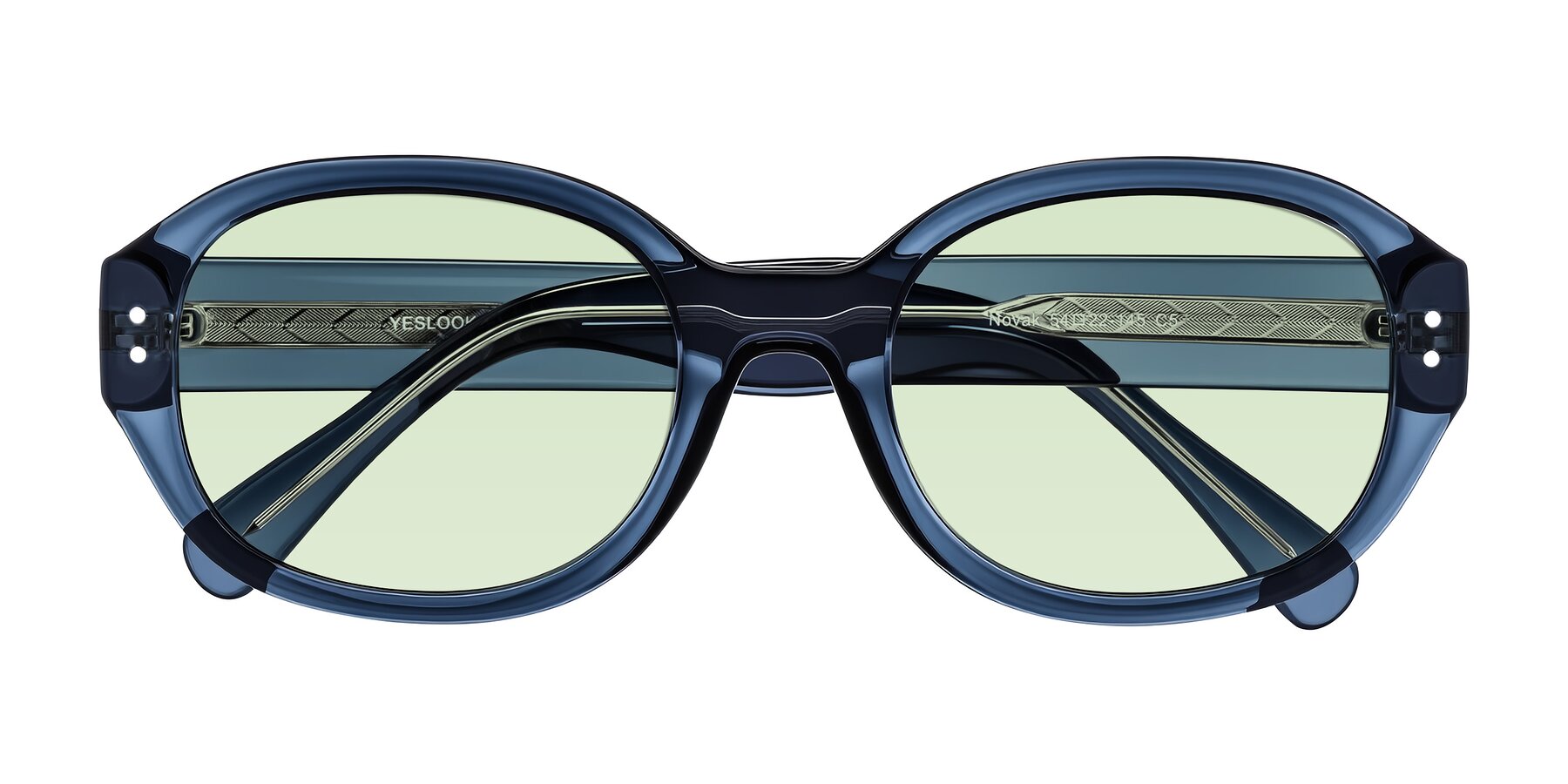 Folded Front of Novak in Translucent Blue with Light Green Tinted Lenses