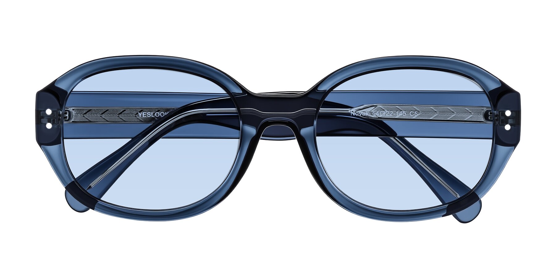 Folded Front of Novak in Translucent Blue with Light Blue Tinted Lenses