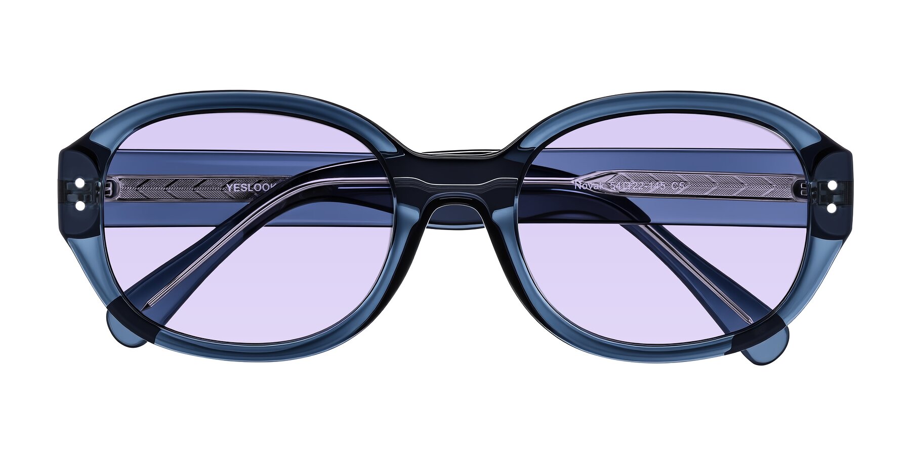 Folded Front of Novak in Translucent Blue with Light Purple Tinted Lenses