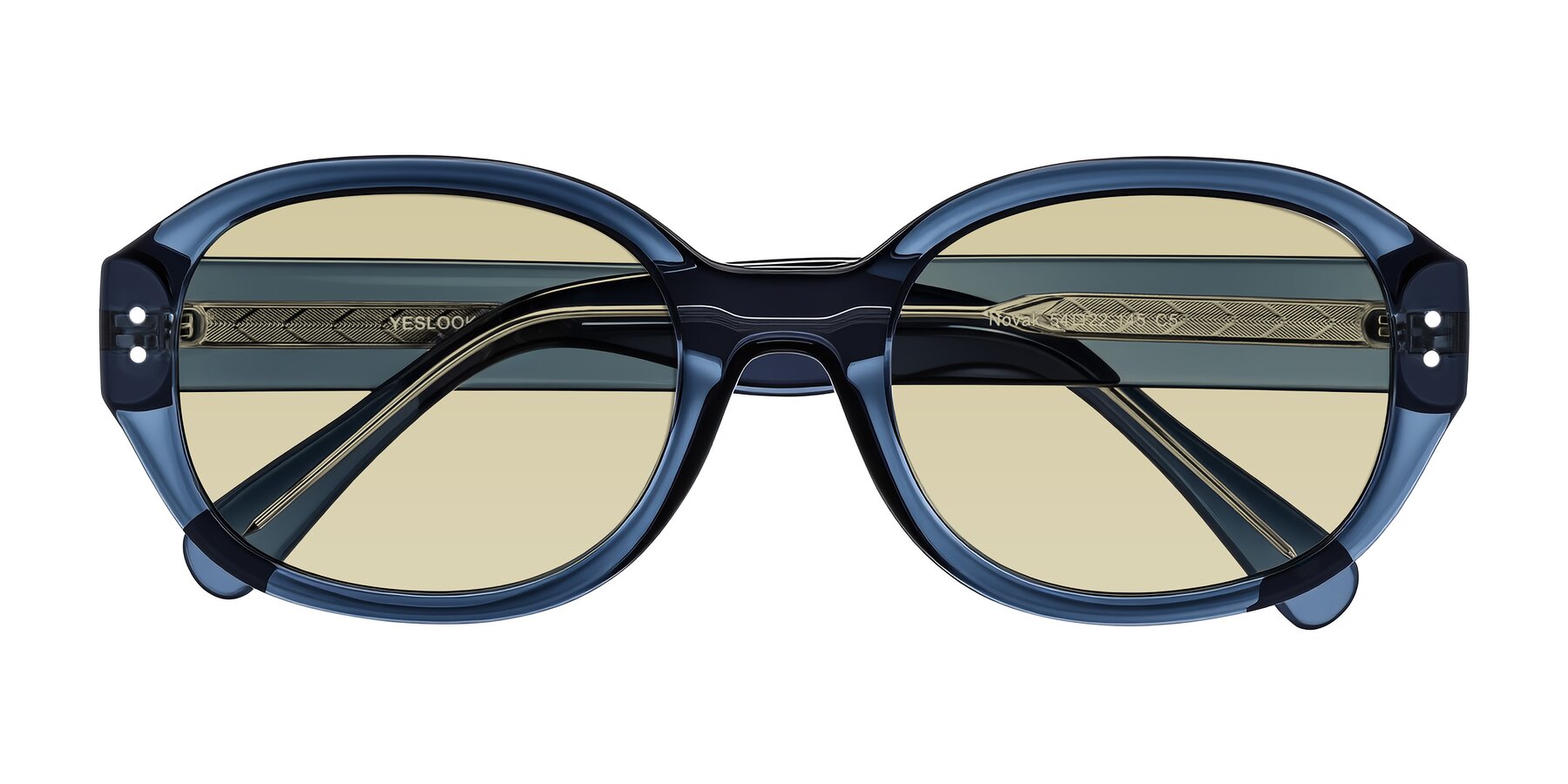 Folded Front of Novak in Translucent Blue with Light Champagne Tinted Lenses