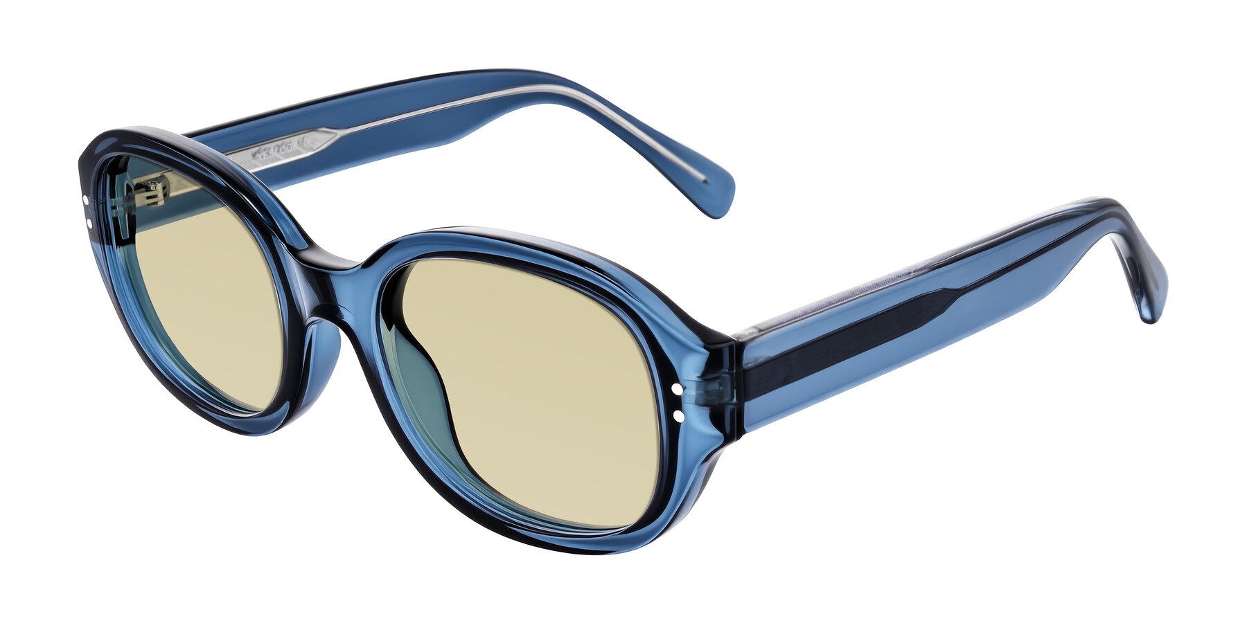 Angle of Novak in Translucent Blue with Light Champagne Tinted Lenses