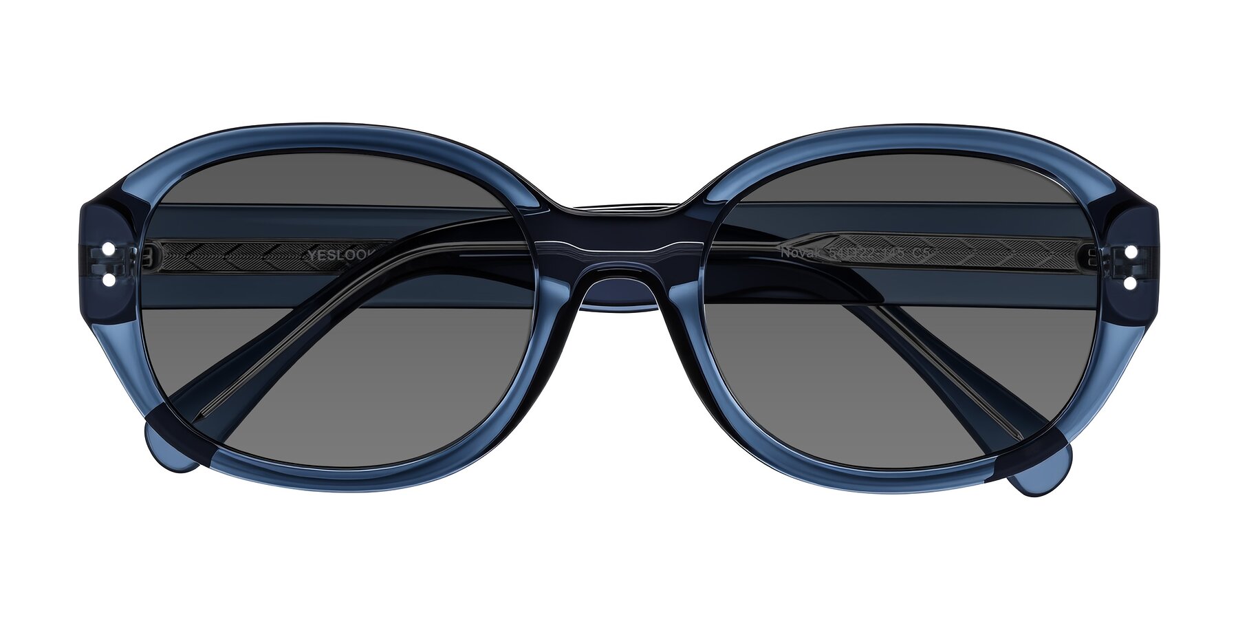 Folded Front of Novak in Translucent Blue with Medium Gray Tinted Lenses