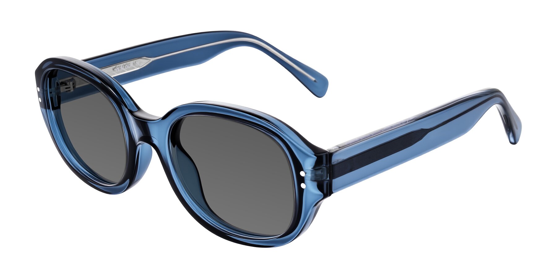 Angle of Novak in Translucent Blue with Medium Gray Tinted Lenses