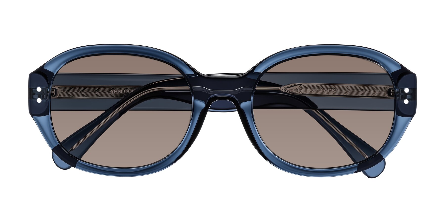 Folded Front of Novak in Translucent Blue with Medium Brown Tinted Lenses