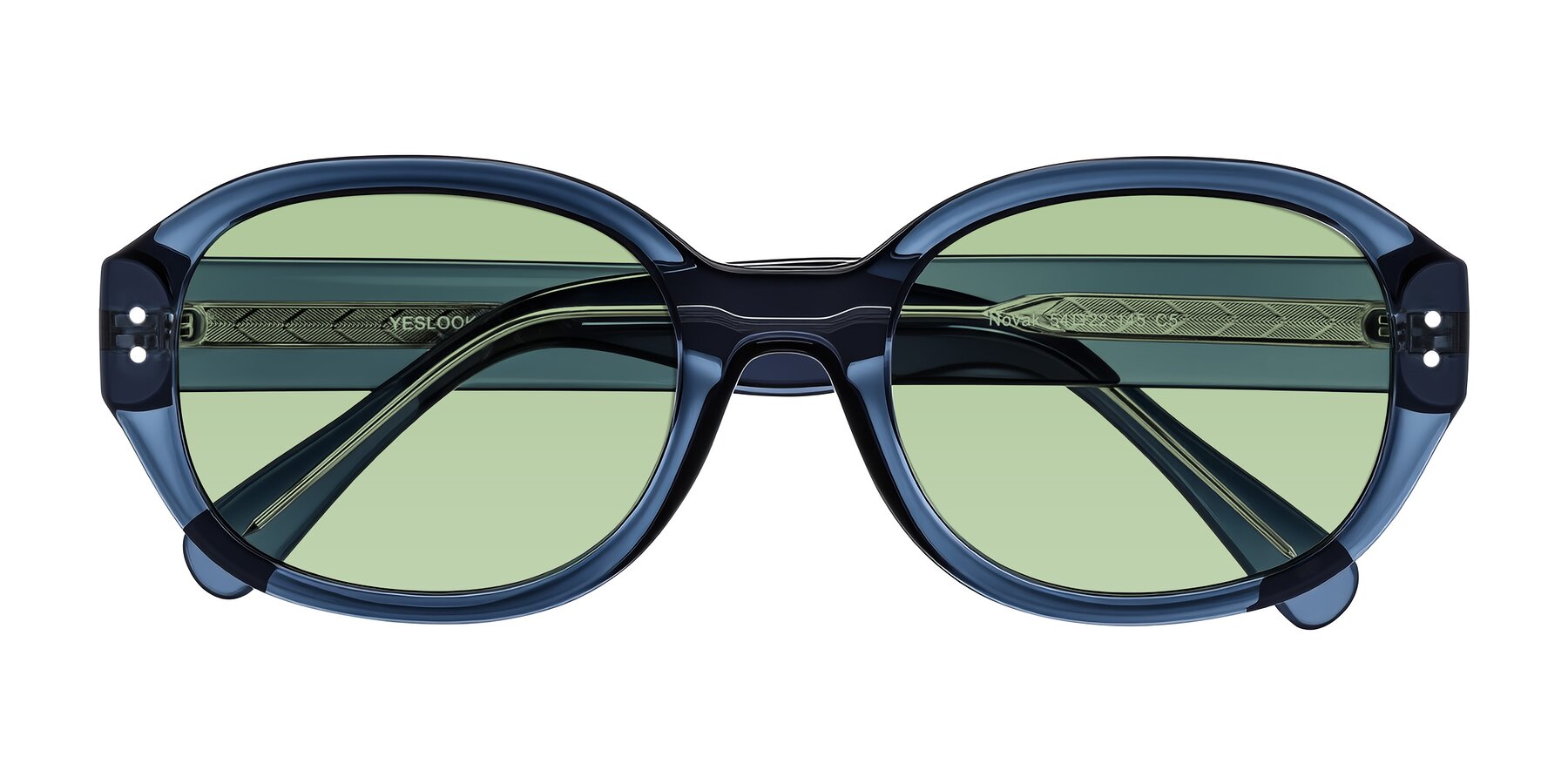Folded Front of Novak in Translucent Blue with Medium Green Tinted Lenses