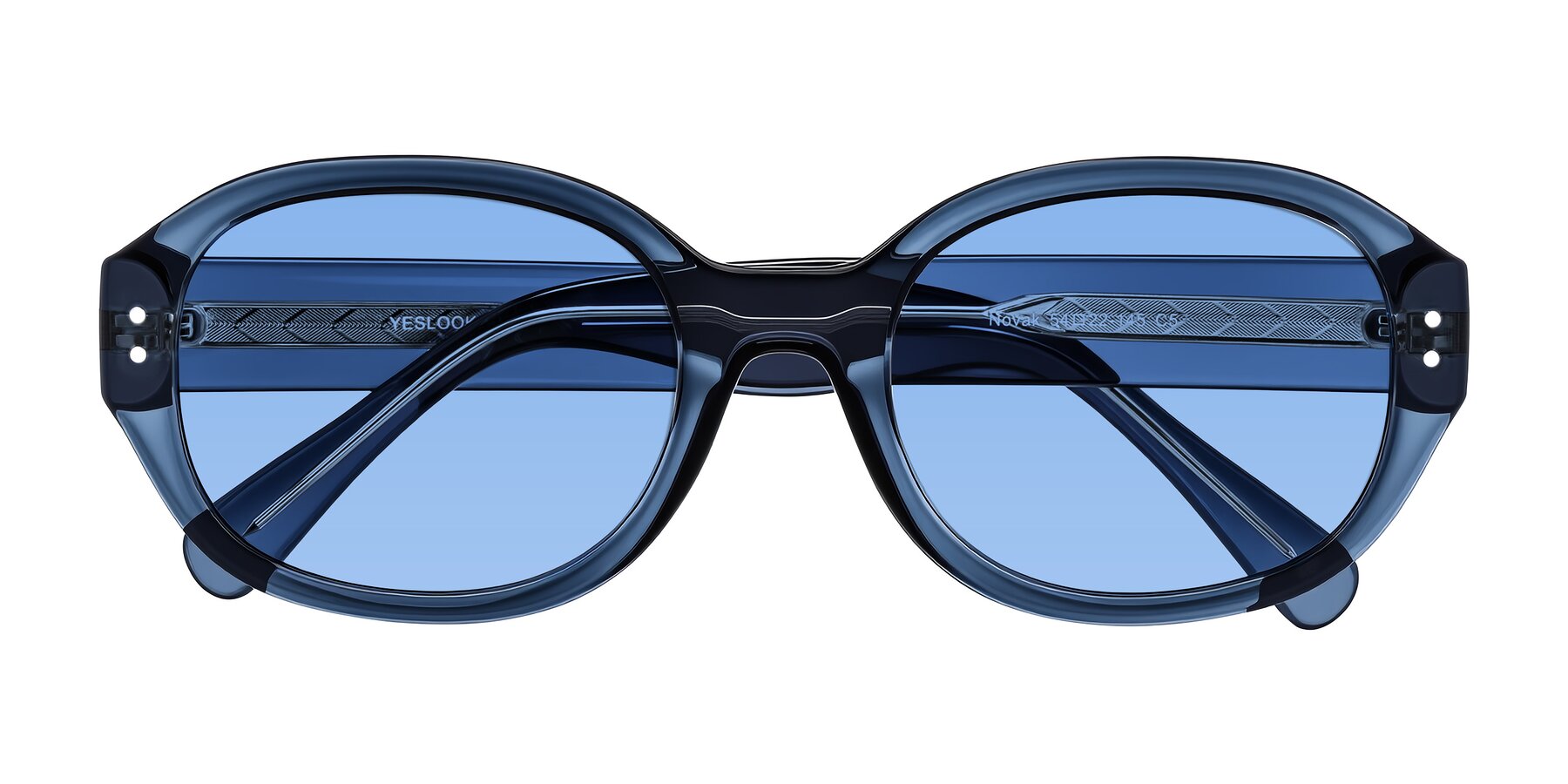 Folded Front of Novak in Translucent Blue with Medium Blue Tinted Lenses