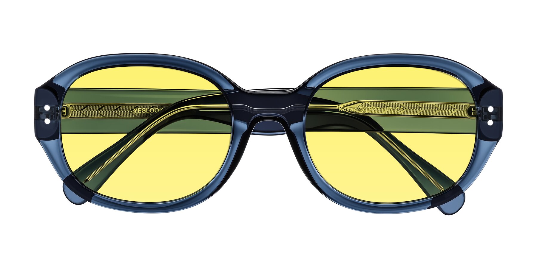 Folded Front of Novak in Translucent Blue with Medium Yellow Tinted Lenses