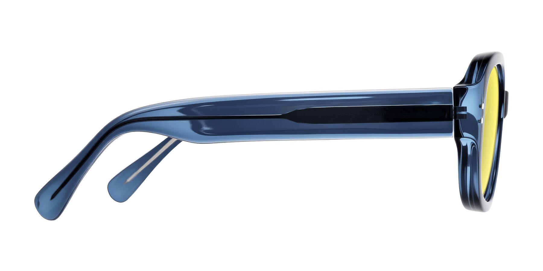Side of Novak in Translucent Blue with Medium Yellow Tinted Lenses