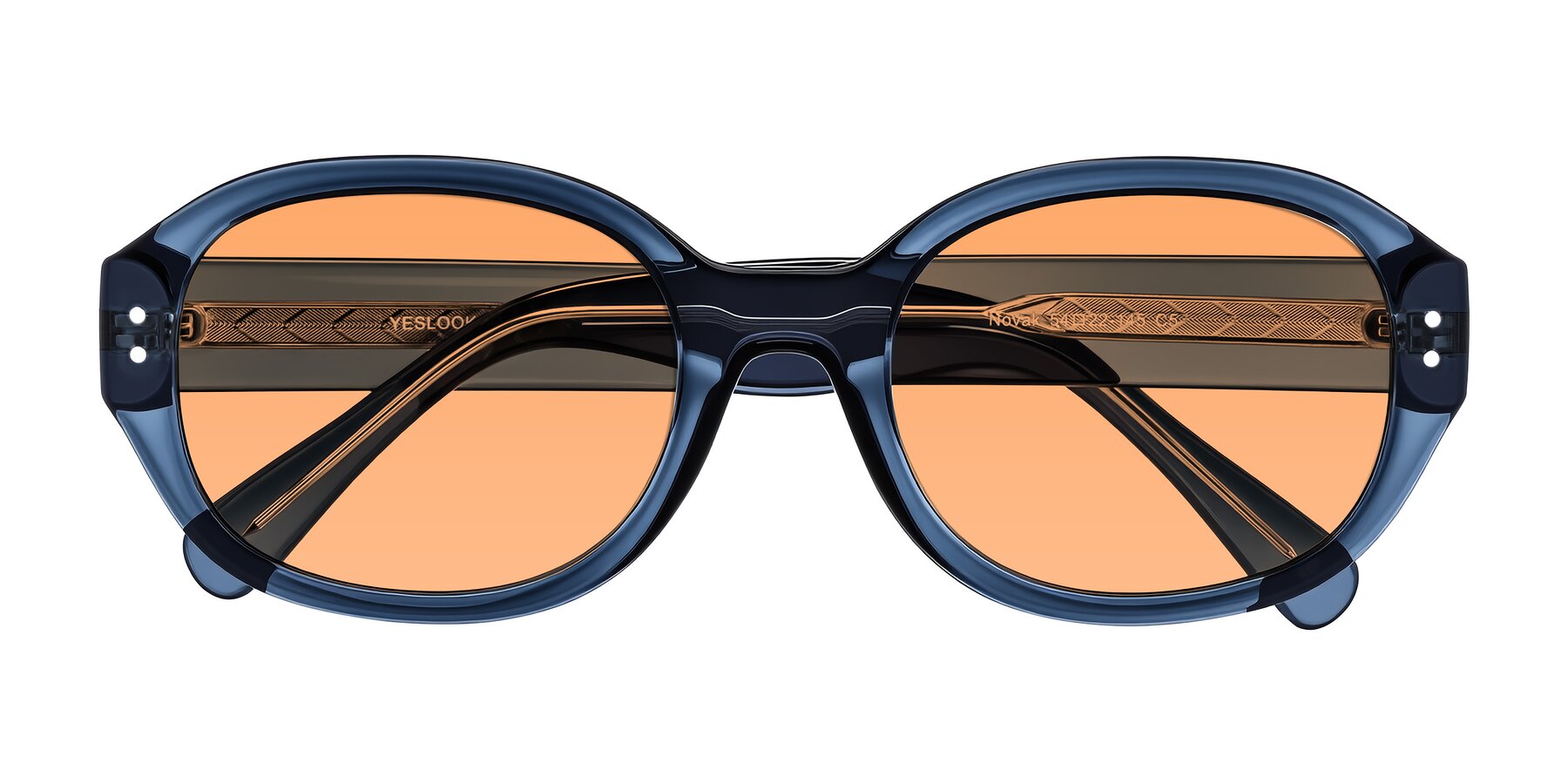 Folded Front of Novak in Translucent Blue with Medium Orange Tinted Lenses