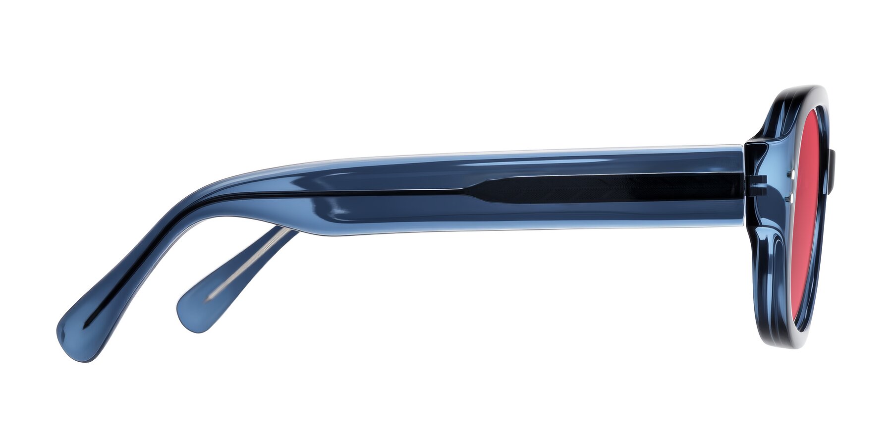 Side of Novak in Translucent Blue with Red Tinted Lenses