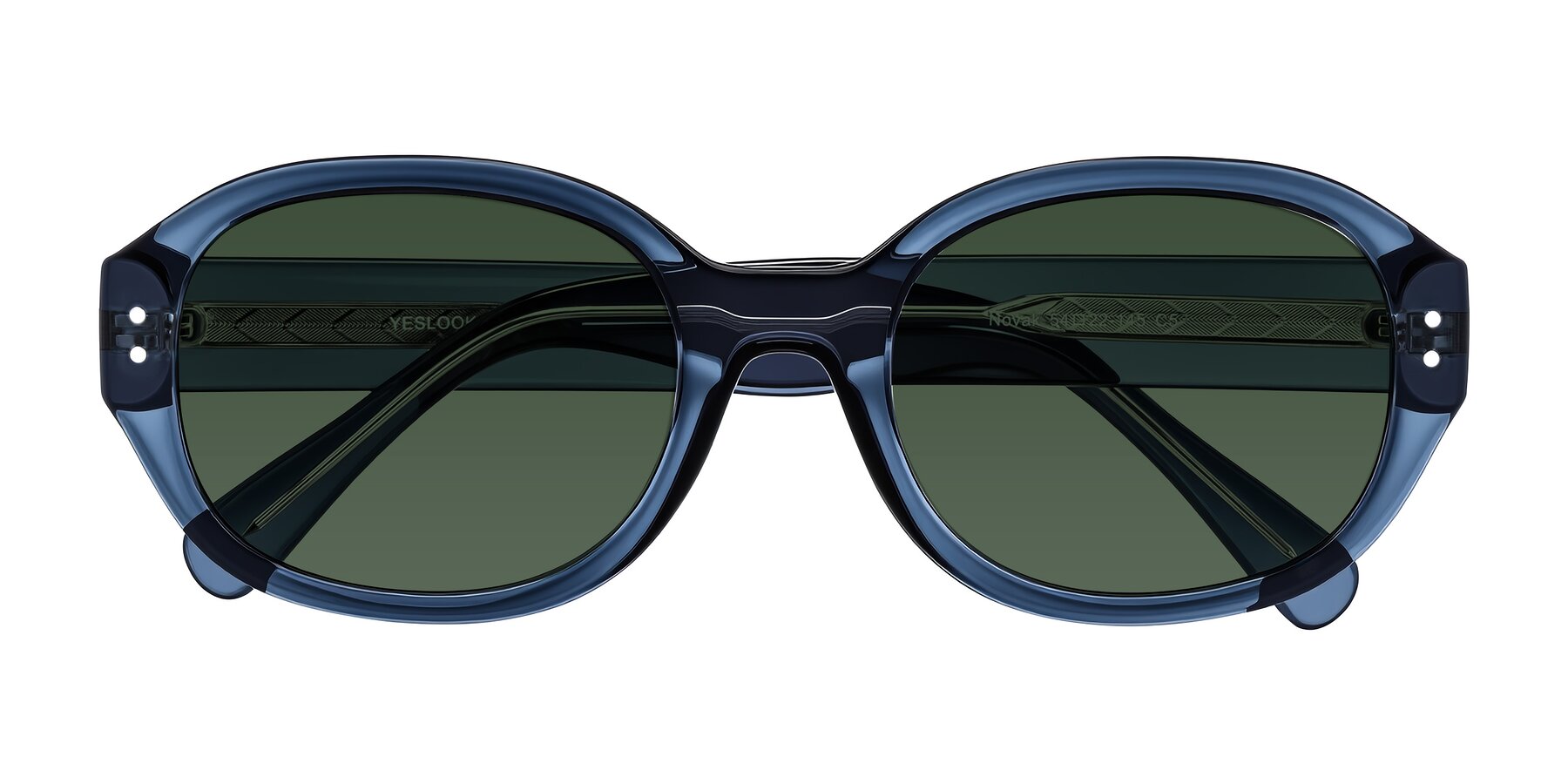 Folded Front of Novak in Translucent Blue with Green Tinted Lenses