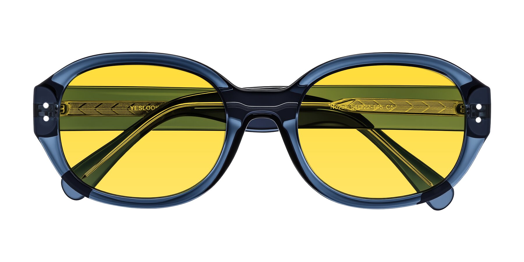 Folded Front of Novak in Translucent Blue with Yellow Tinted Lenses