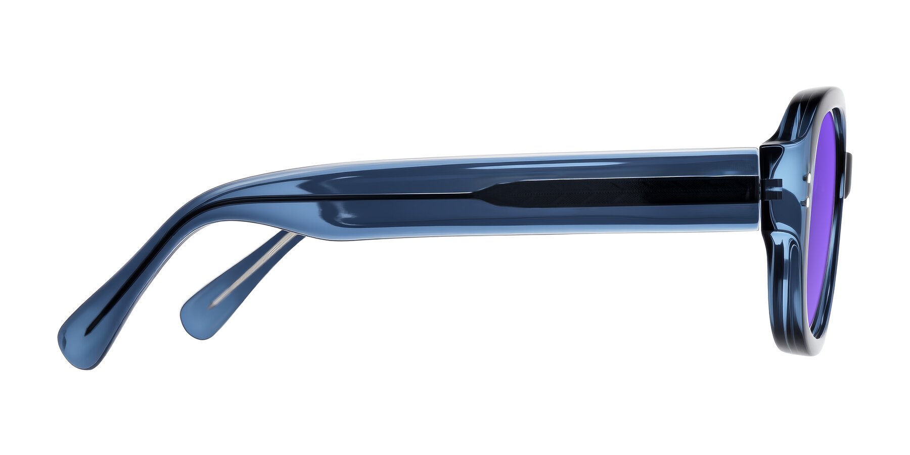 Side of Novak in Translucent Blue with Purple Tinted Lenses