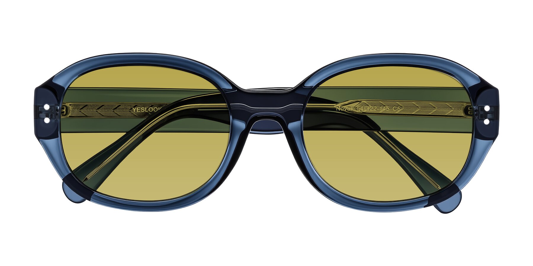 Folded Front of Novak in Translucent Blue with Champagne Tinted Lenses
