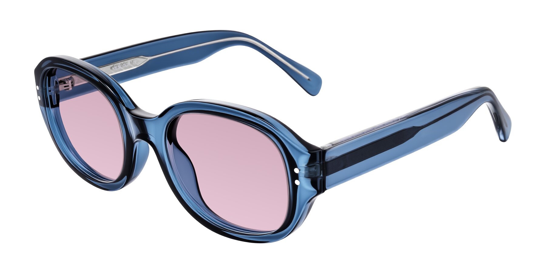 Angle of Novak in Translucent Blue with Light Wine Tinted Lenses