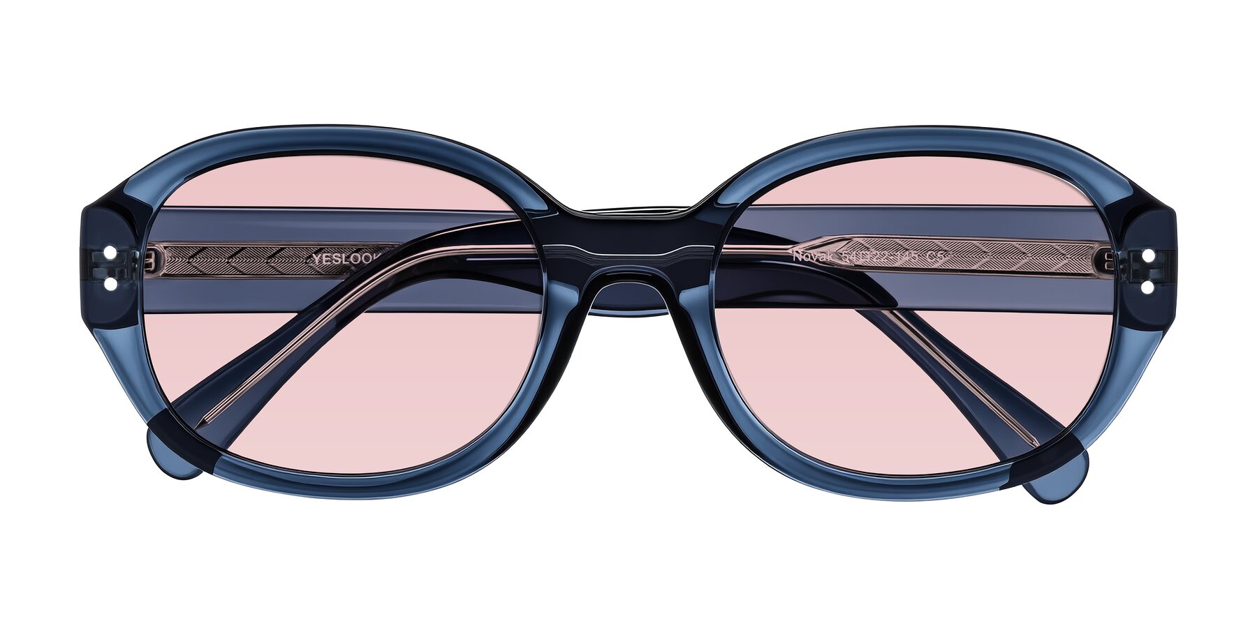 Folded Front of Novak in Translucent Blue with Light Garnet Tinted Lenses