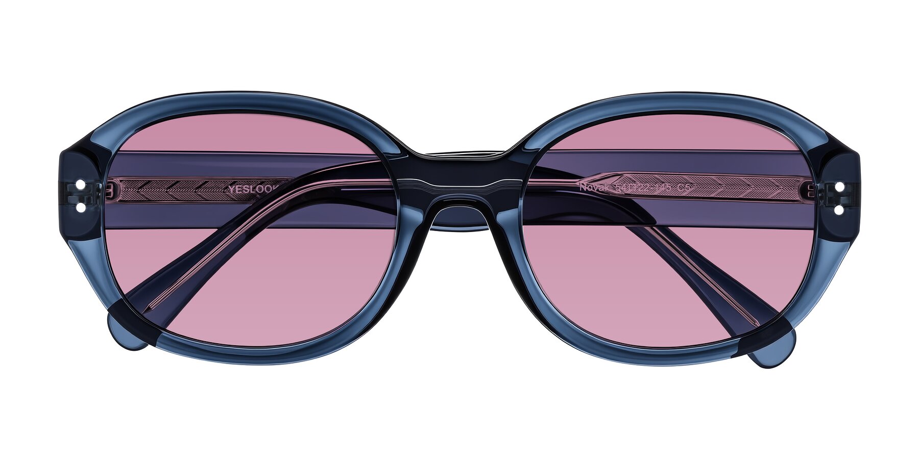 Folded Front of Novak in Translucent Blue with Medium Wine Tinted Lenses