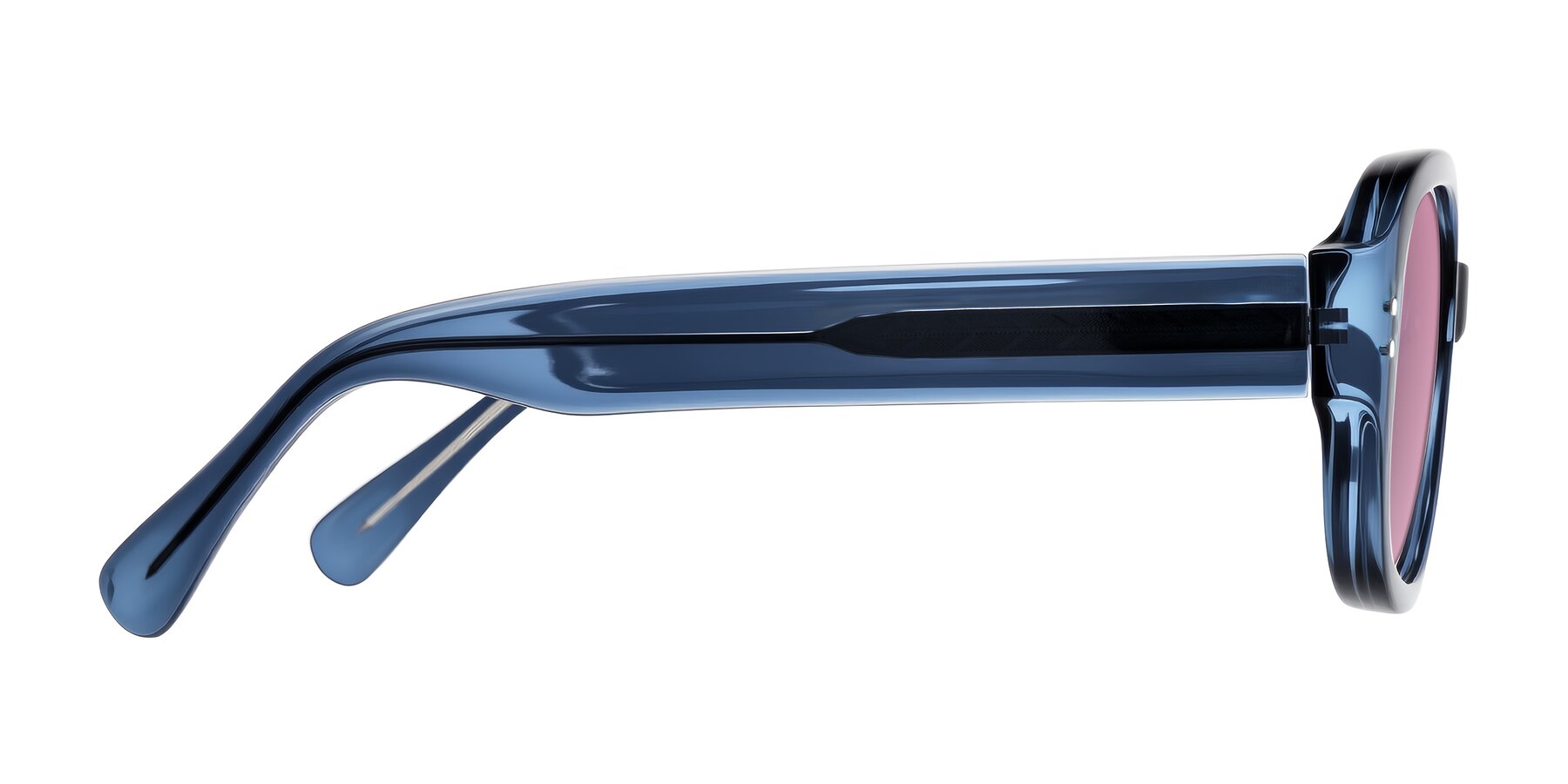 Side of Novak in Translucent Blue with Medium Wine Tinted Lenses
