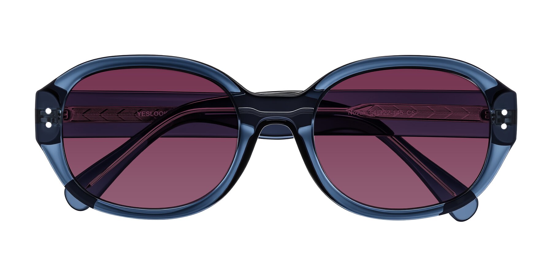 Folded Front of Novak in Translucent Blue with Wine Tinted Lenses