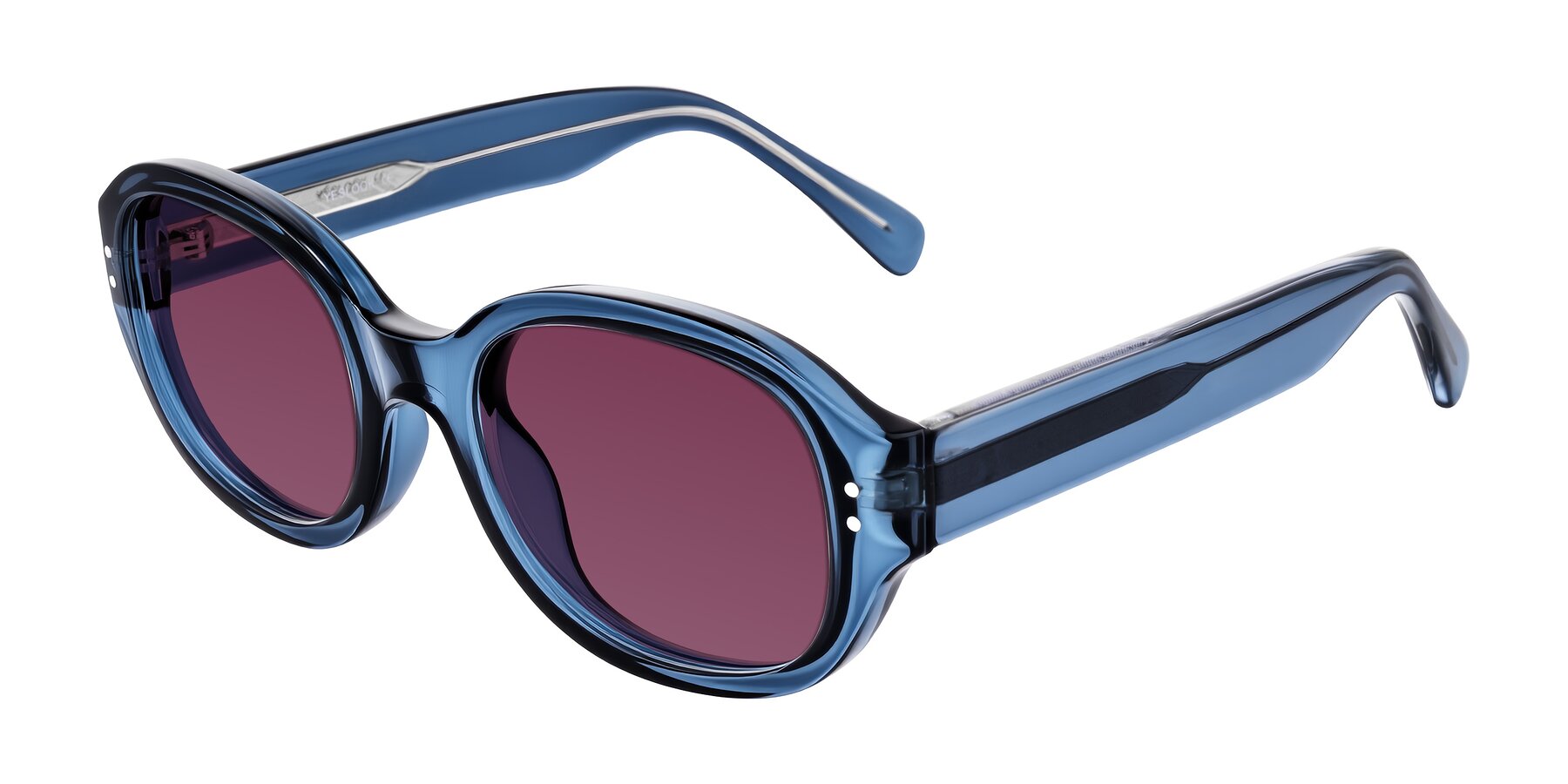 Angle of Novak in Translucent Blue with Wine Tinted Lenses