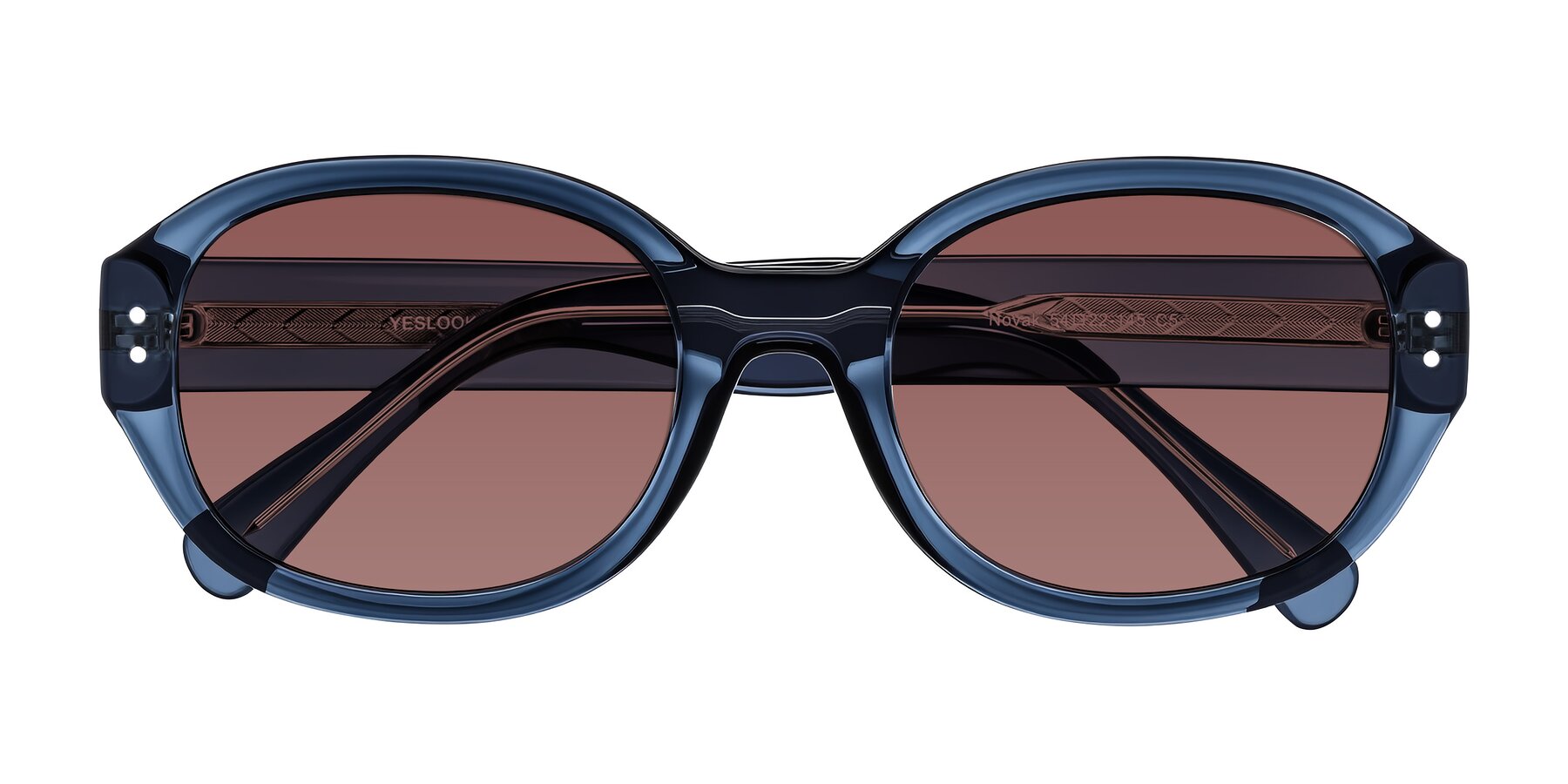 Folded Front of Novak in Translucent Blue with Garnet Tinted Lenses