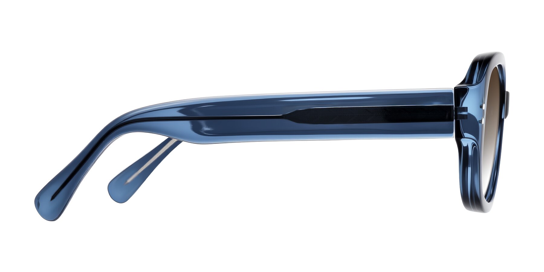 Side of Novak in Translucent Blue with Brown Gradient Lenses
