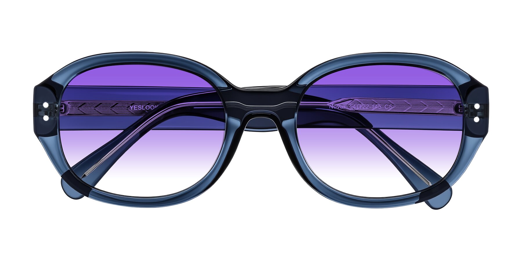 Folded Front of Novak in Translucent Blue with Purple Gradient Lenses