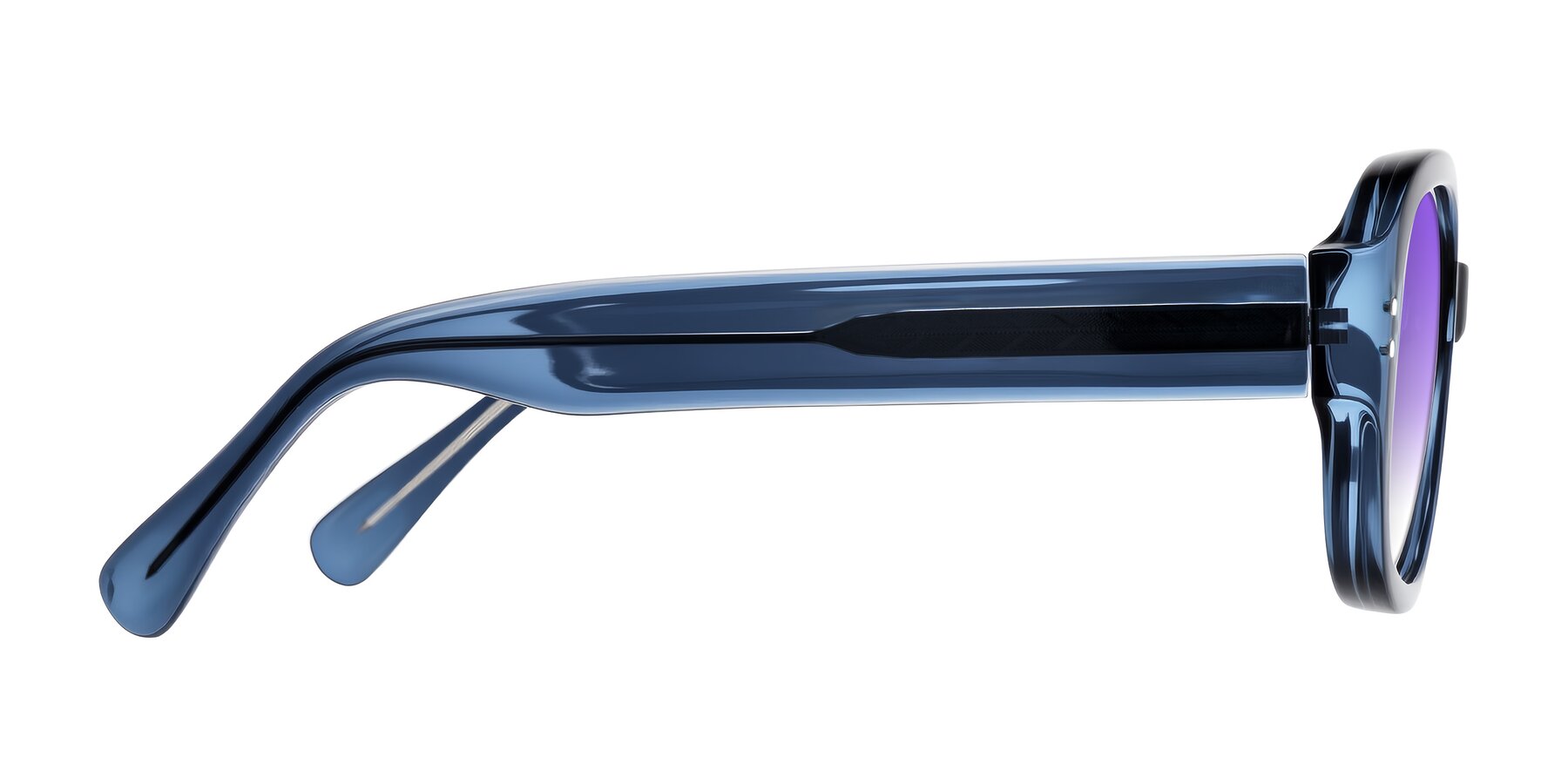 Side of Novak in Translucent Blue with Purple Gradient Lenses
