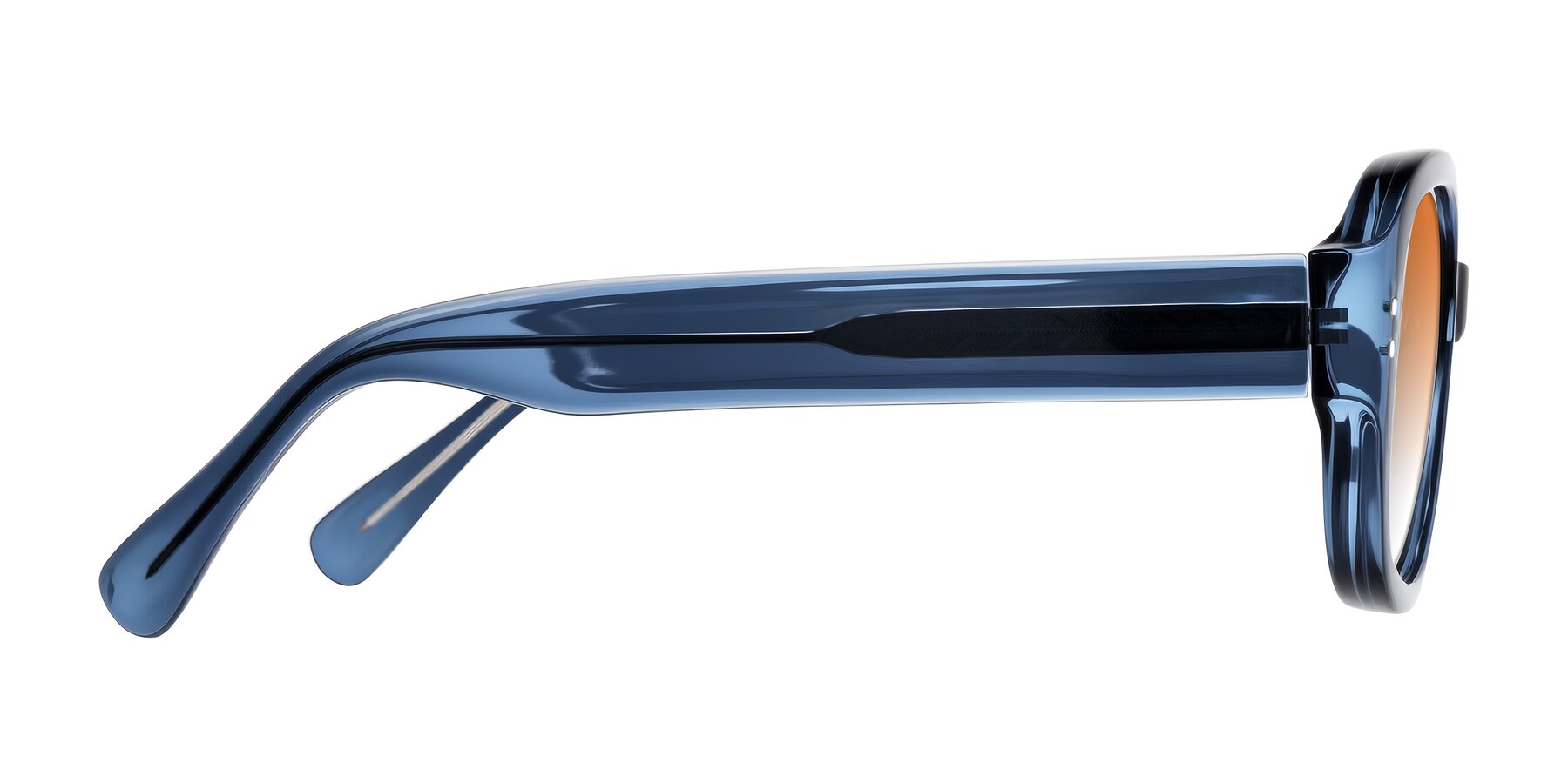 Side of Novak in Translucent Blue with Orange Gradient Lenses