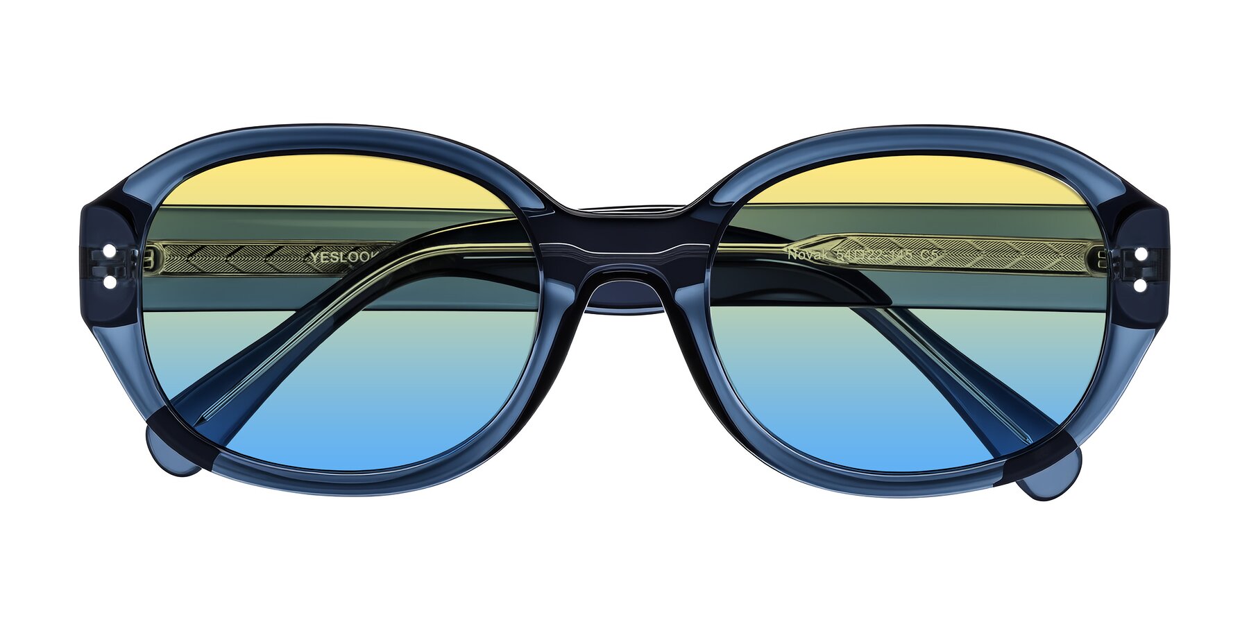 Folded Front of Novak in Translucent Blue with Yellow / Blue Gradient Lenses