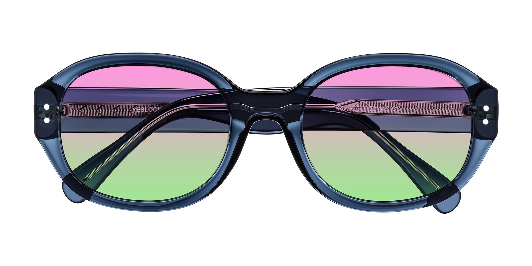Folded Front of Novak in Translucent Blue with Pink / Green Gradient Lenses