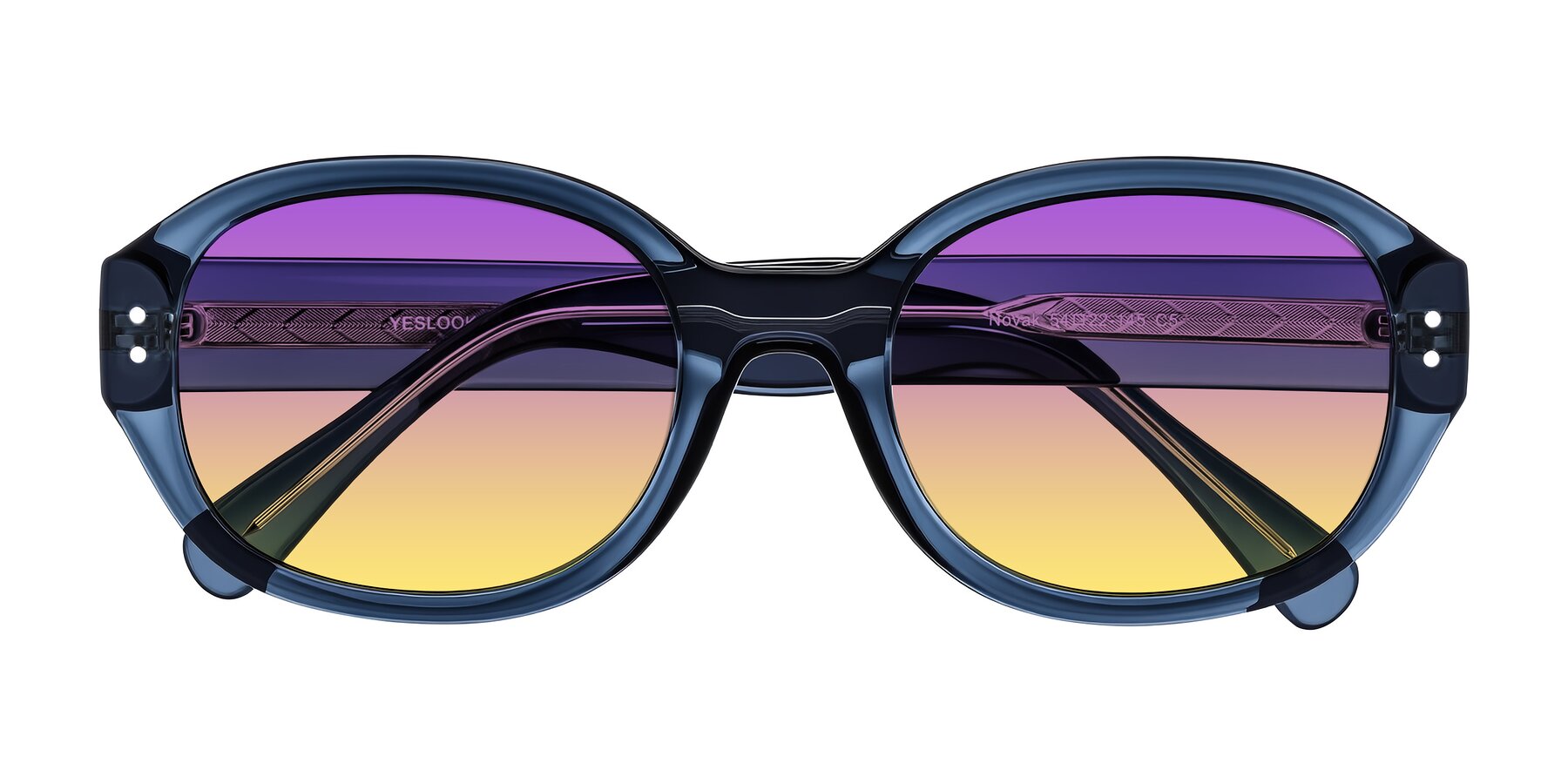Folded Front of Novak in Translucent Blue with Purple / Yellow Gradient Lenses