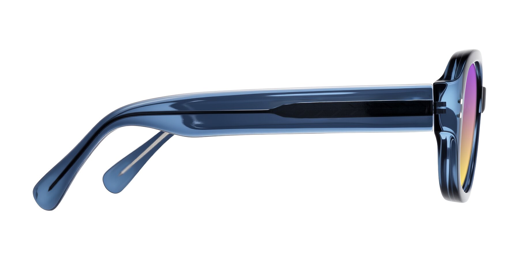 Side of Novak in Translucent Blue with Purple / Yellow Gradient Lenses