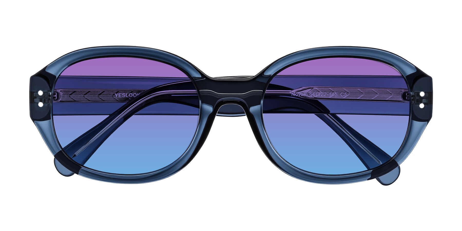 Folded Front of Novak in Translucent Blue with Purple / Blue Gradient Lenses