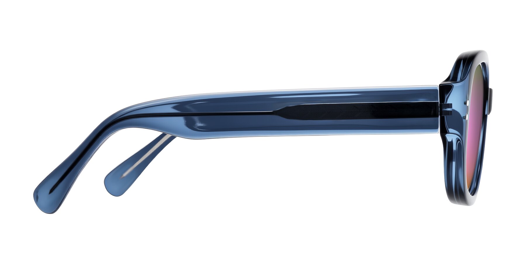 Side of Novak in Translucent Blue with Pink Mirrored Lenses